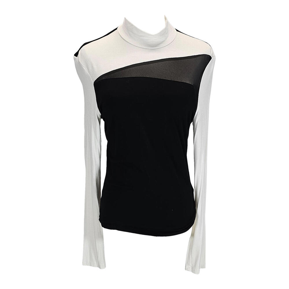 Shein Chic Black & White Long Sleeve Top with Sheer Detail/XL